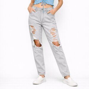 American Eagle Outfitters Mom Jean High-Rise Distressed Grey Jean